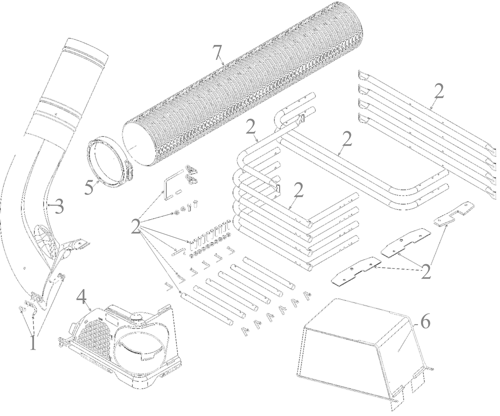 Attachments / 19a30043100 42-Inchand46-Inch Leaf Collection System / General Assembly Diagram and Parts List for 13AM77SSA00 2023 Yard Machines Lawn Tractor